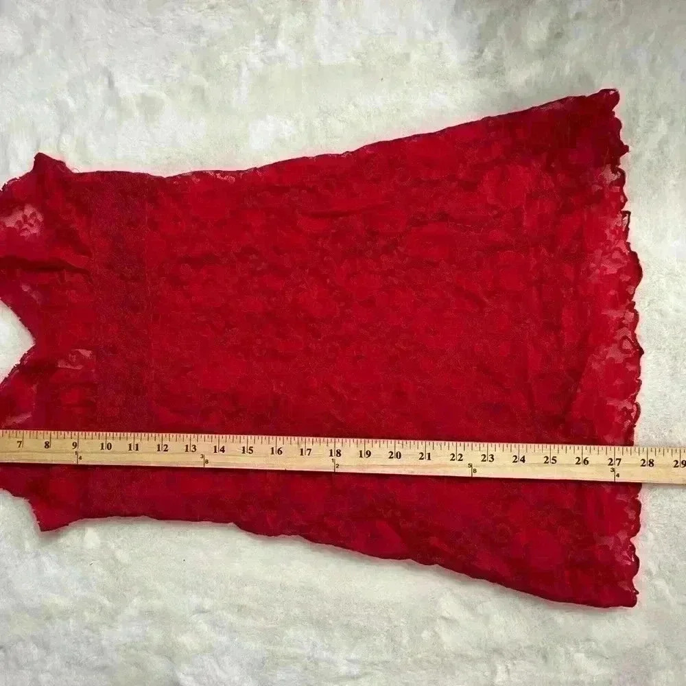 Vintage 90s Red lace coquette bodycon slip dress - Picture 4 of 5